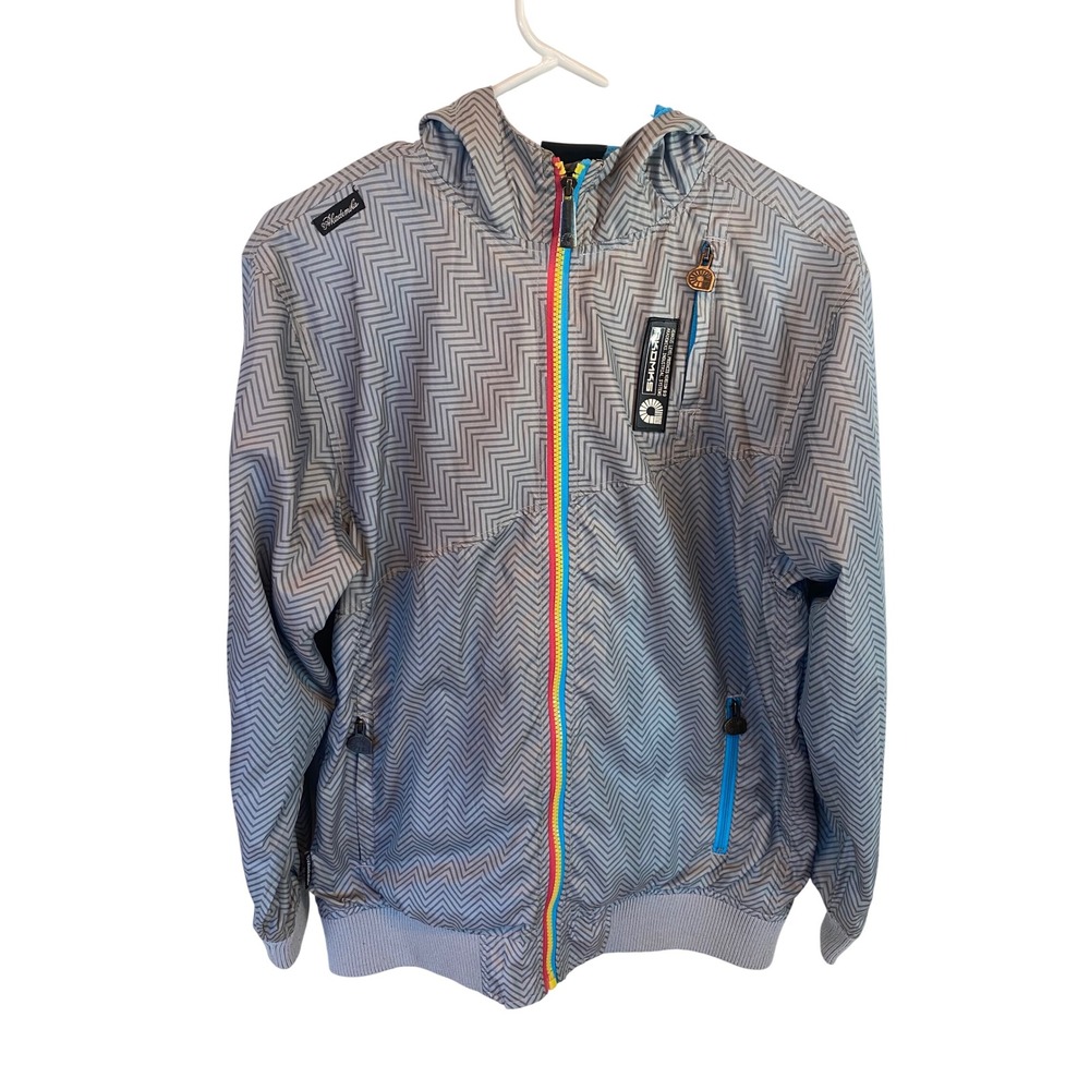 Incredibly rare Akademiks Gray Chevron Windbreaker with Multicolor Zip.
